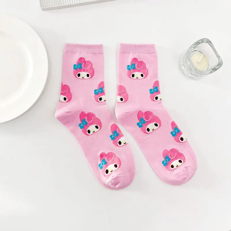 Мультяшные носки Sanrio MyMelody розовые из чесаного хлопка женские милые с кроликом