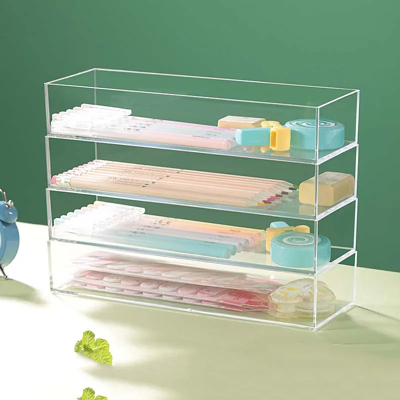 

Прозрачный Настольный органайзер для хранения, коробка из АБС, Штабелируемый ящик для хранения, полка для дома, офиса, школы, общежития, косм...