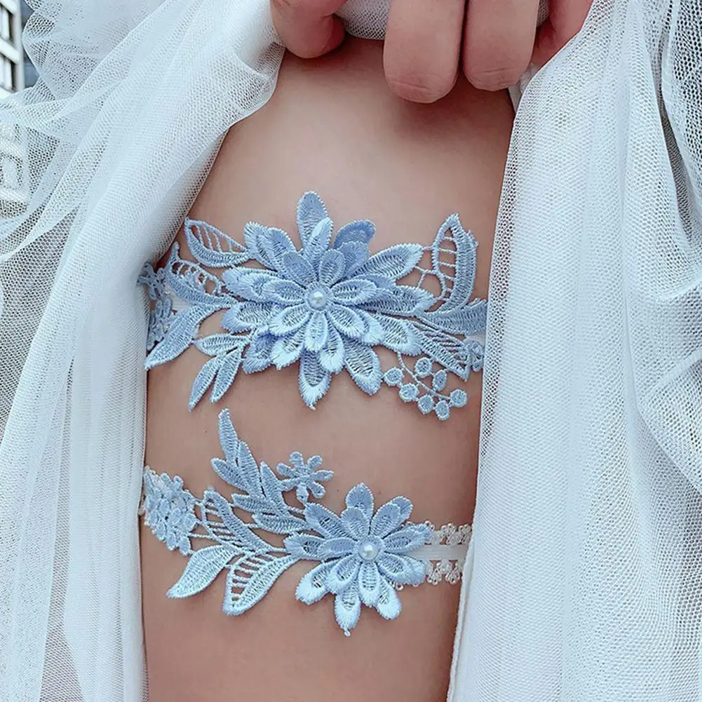 

1Pair Bridal Lace Pearl Wedding Garters Set Elastice Flower Thigh Ring Bow Garter Prom Leg Accessories For Bride Bridesmaid