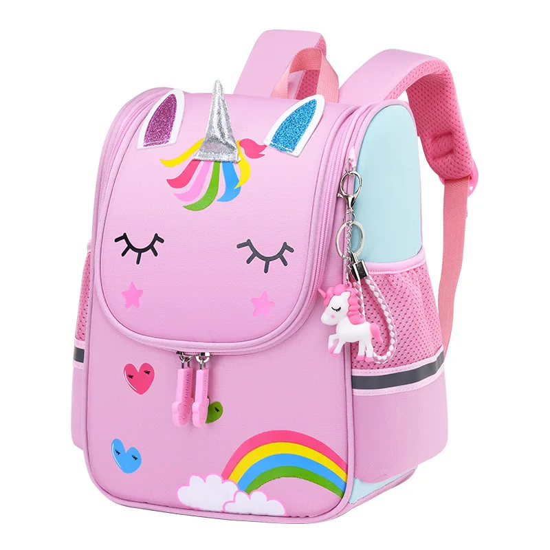 Girl School Bags Child Pink Unicorn Nylon Printing Backpack Kindergarten Student Cute Girls Children Schoolbag Waterproof Kid