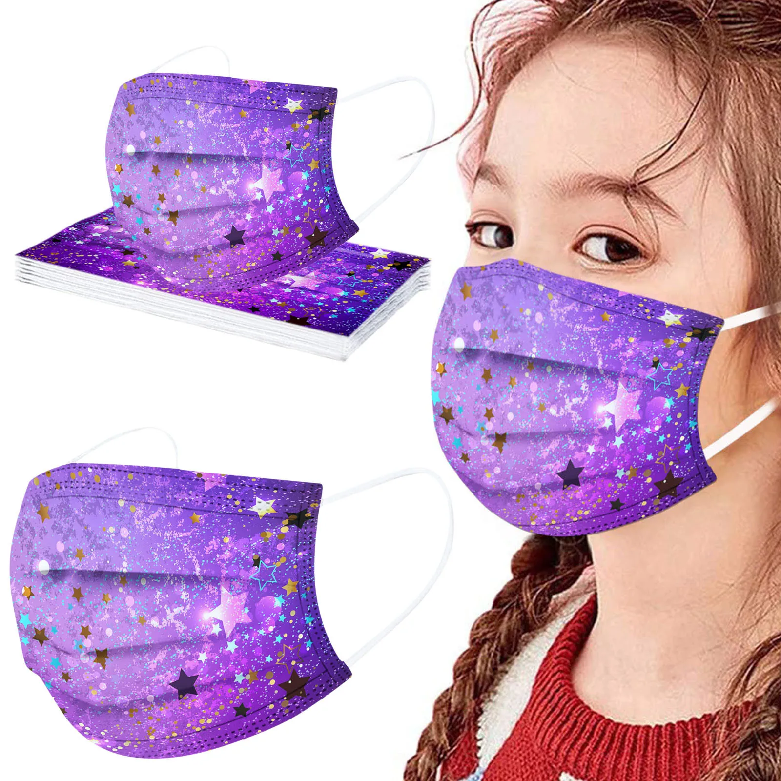 

50PC Child Star printing Disposable Face Masks Industrial Protec 3ply Mask Dustproof Filter Pm2.5 Mask Earloop Bandage Masque