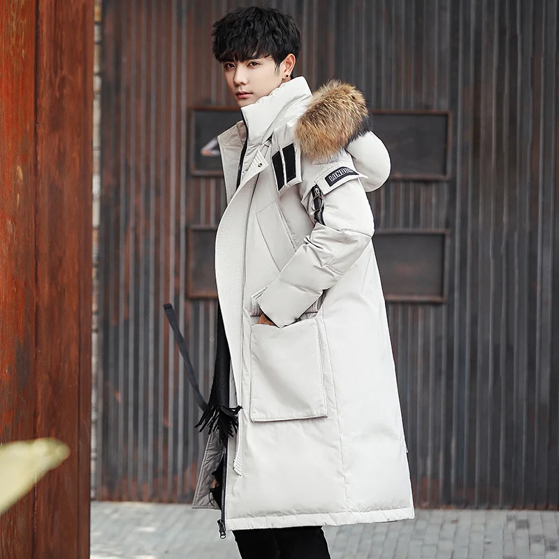 

Winter Thick Youth Male Solid Color Outwear Puffer Down Coat Long Military Fur Hood Warm Tactical Bomber Korean Parka