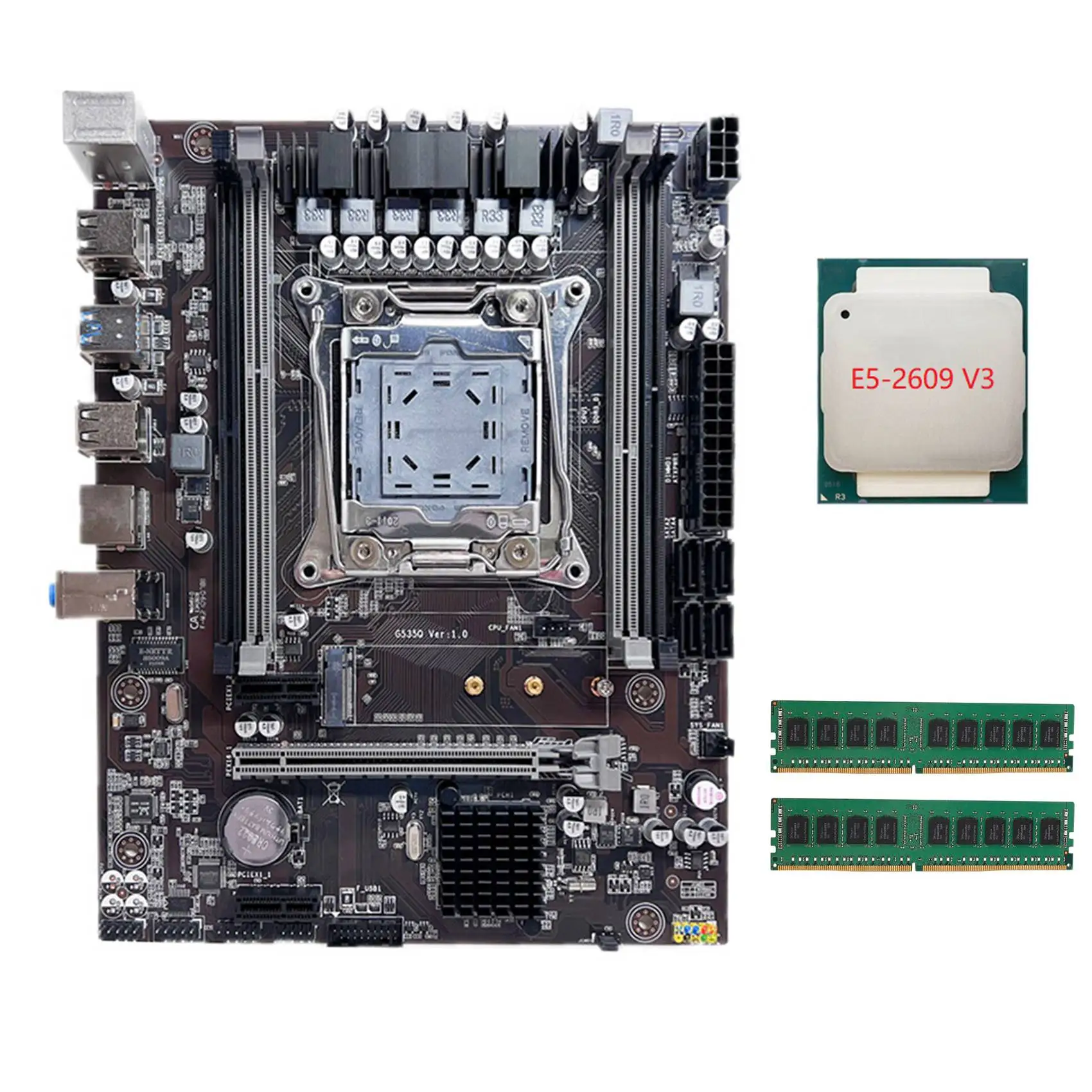 

X99 Motherboard LGA2011-3 Computer Motherboard Support Dual Channel DDR4 RAM with E5 2609 V3 CPU+2XDDR4 4GB 2133Mhz RAM