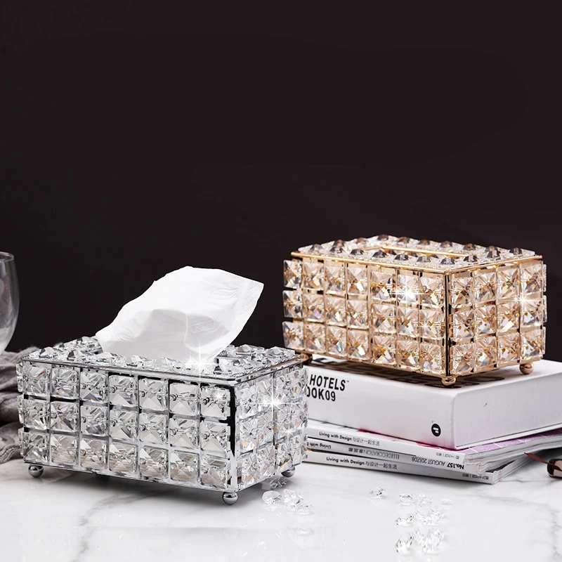 

Crystal Tissue Box Holder European Metal Light Luxury Tissue Box Bedroom Office Hotel Cafe Coffee House Toilet Bar Tissue Box