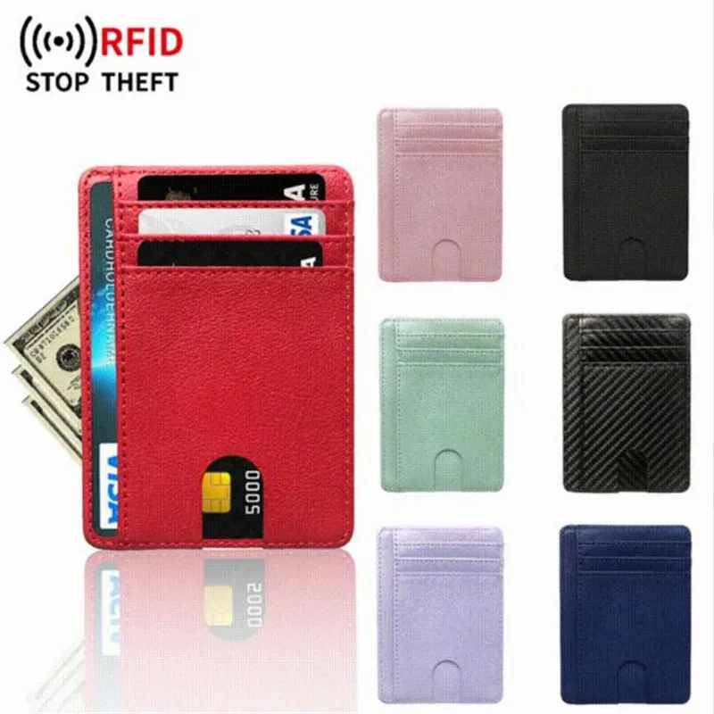 Тонкий кожаный кошелек с блокировкой RFID держатель для кредитных карт чехол денег