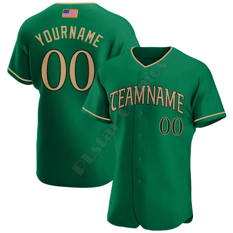 PLstar Cosmos Baseball Jersey Shirt Custom Name Green White-Gold 3D Printed Baseball Shirt Baseball Jersey Shirt hip hop Tops
