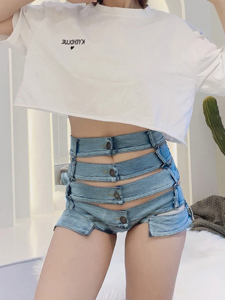 Women's summer 2023 new thin spring characters loose holes wearing hot pants and high waist denim shorts