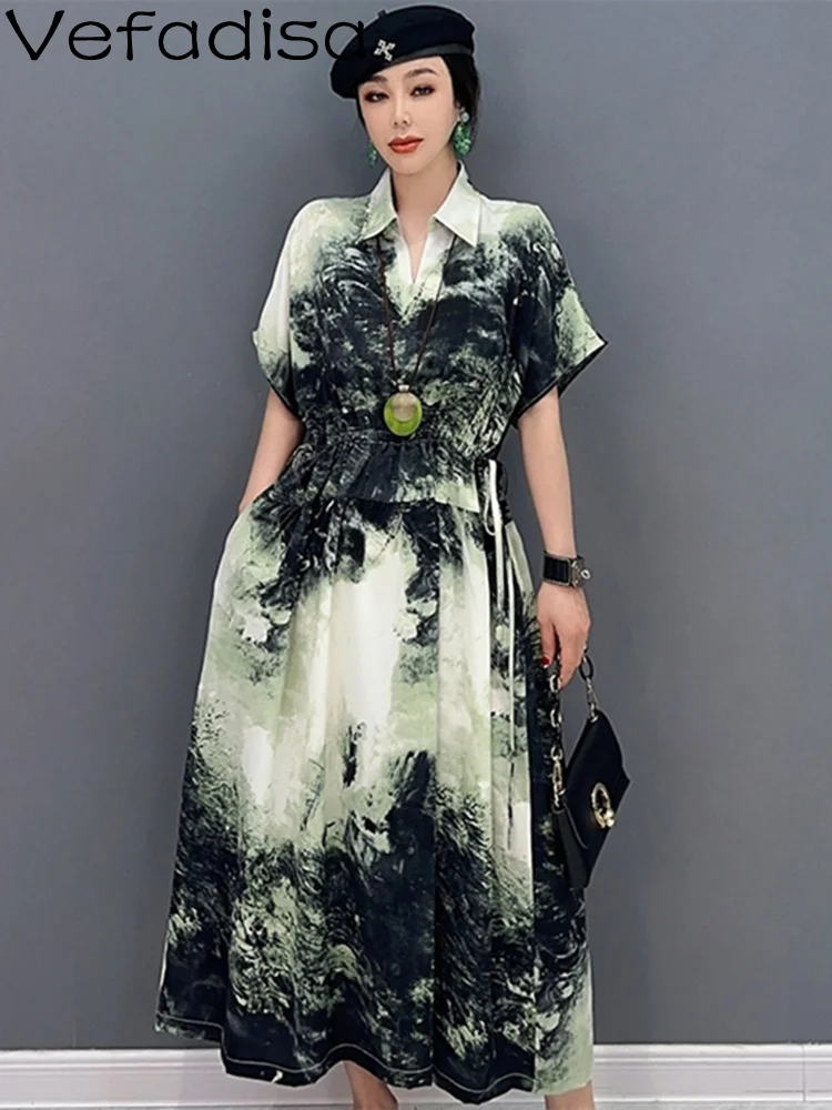 

Женское облегающее платье до середины икры Vefadisa, корейское модное привлекательное универсальное платье с белым отложным воротником, Новинка лета 2023, ZY007