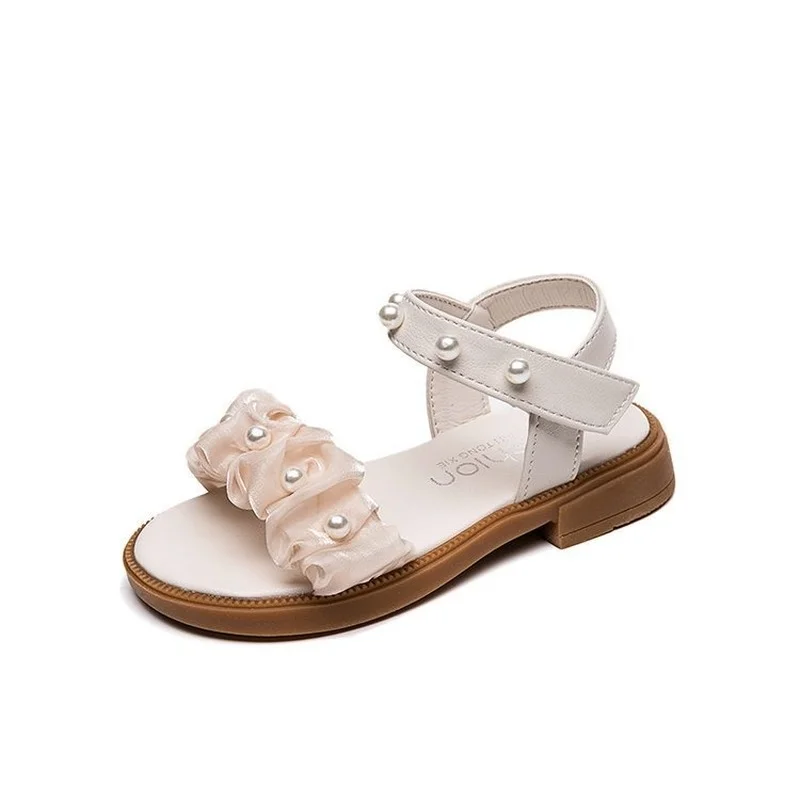

Children's Simple Flat Student Sandals for Girls 2022 New Summer Pearl Light Soft Soft Bottom Cute Beautiful Shoes for Party PU