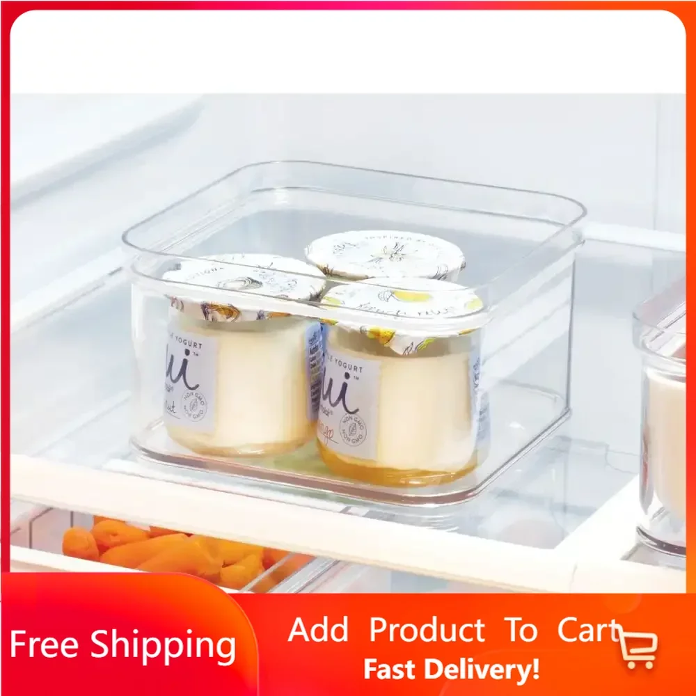

Crisp Plastic Stackable Refrigerator Square Storage Bin, Clear, 6.32" X 6.32" X 3.76", Kitchen Items, Plastic Storage Containers