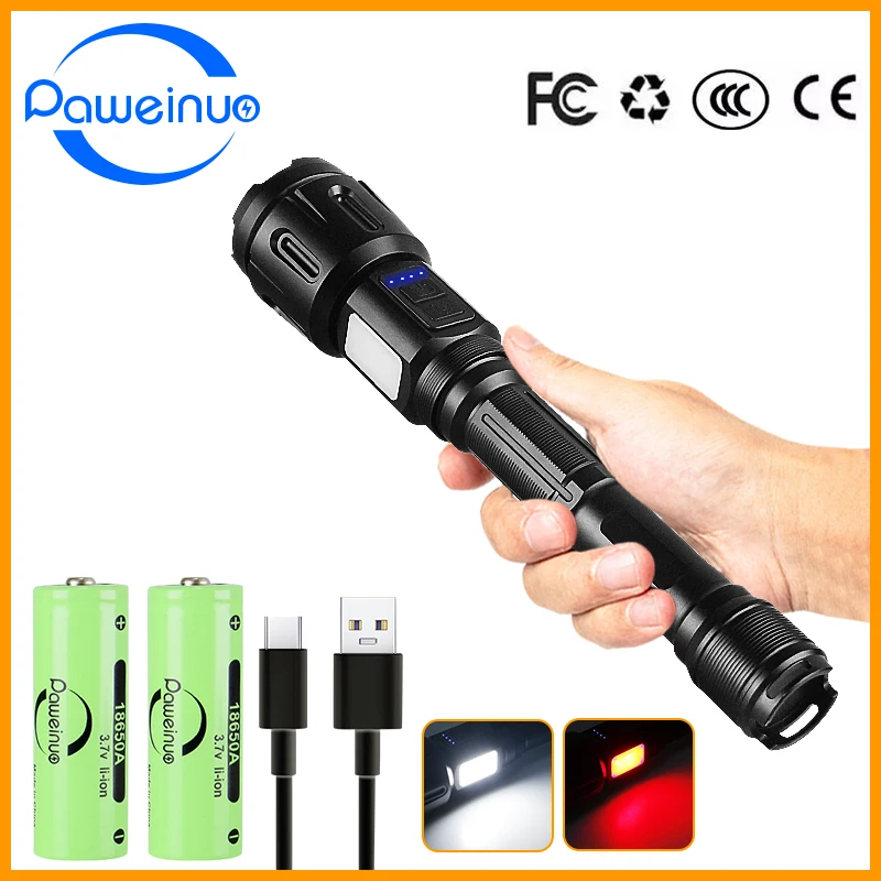 Newest High Power Led Flashlight Xhp90 Tactical Torch With COB 2000Lm Camp Light Usb Rechargeable Lamp Portable Waterproof Torch