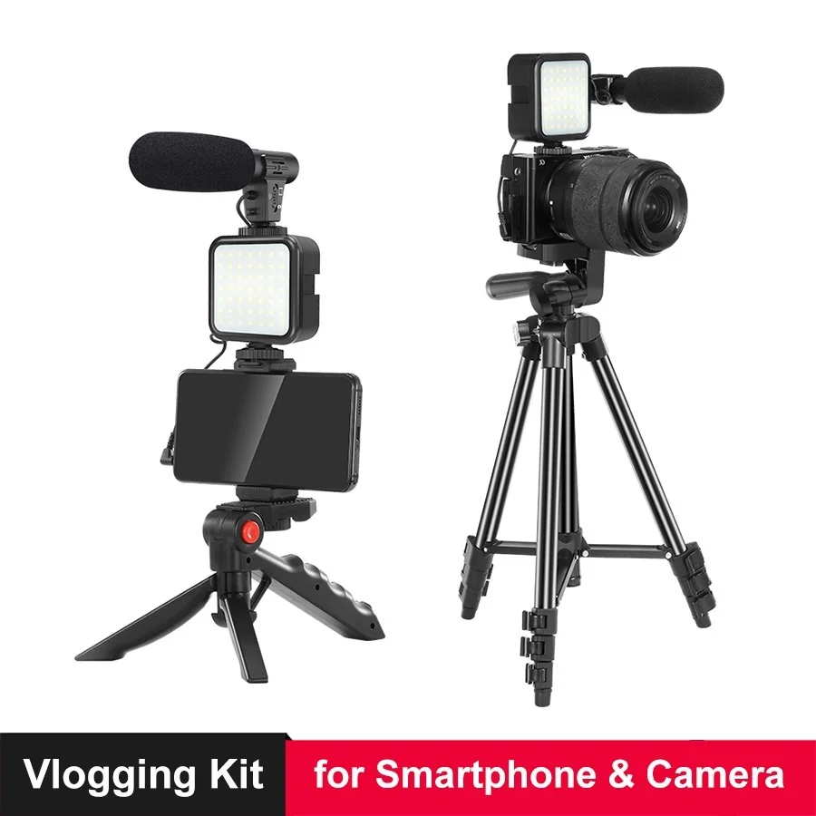 

2022 телефон DSLR камера Vlog штатив набор для видеозаписи с дистанционным управлением микрофоном светодиодная подсветка для смартфона интервью...