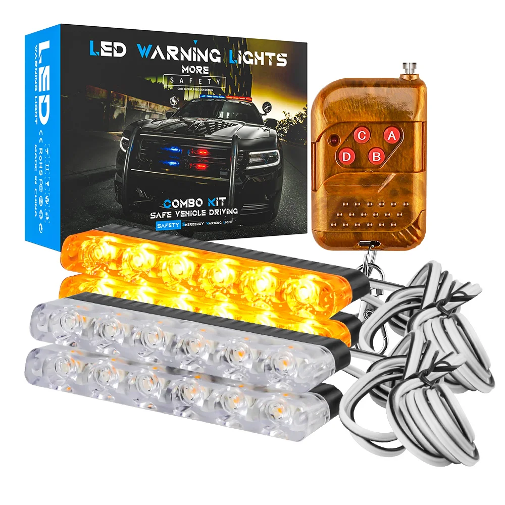 

4pcs 6SMD LED Kit Car Front Grille Strobe Warning Light Fireman Police Light Chassis Flashing Light Traffic Light White Yellow