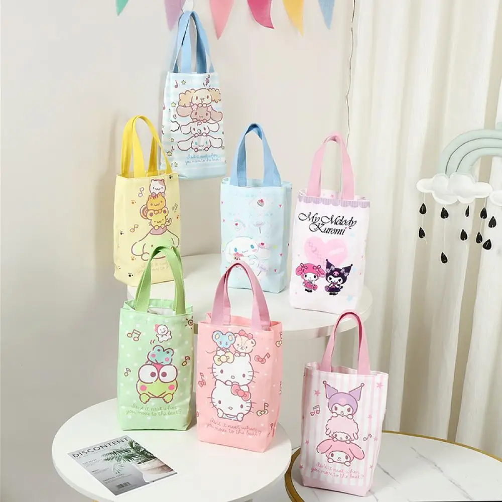

Sanrio, мультяшная сумка для воды Hello Kitty, сумка-тоут, Портативная сумка с зонтиком My Melody Kuromi, сумка для хранения, Холщовая Сумка для бутылки с вод...
