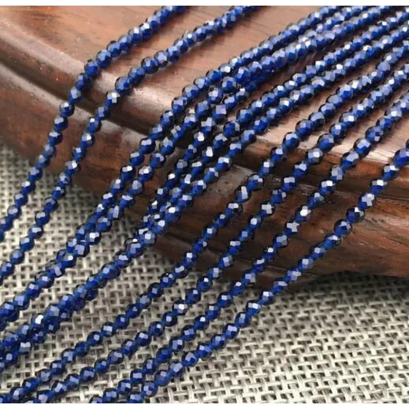 

2pcs Natural 2mm Faceted Dark blue Sapphires Gems Round Loose Beads 15.5"