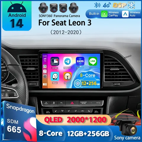 Android 14 Carplay Автомобильный радиоприемник для Seat Leon 3 2012 2013 2014 2015-2020 Навигация GPS Мультимедийный плеер Стерео Wi-Fi + 4G Auto BT