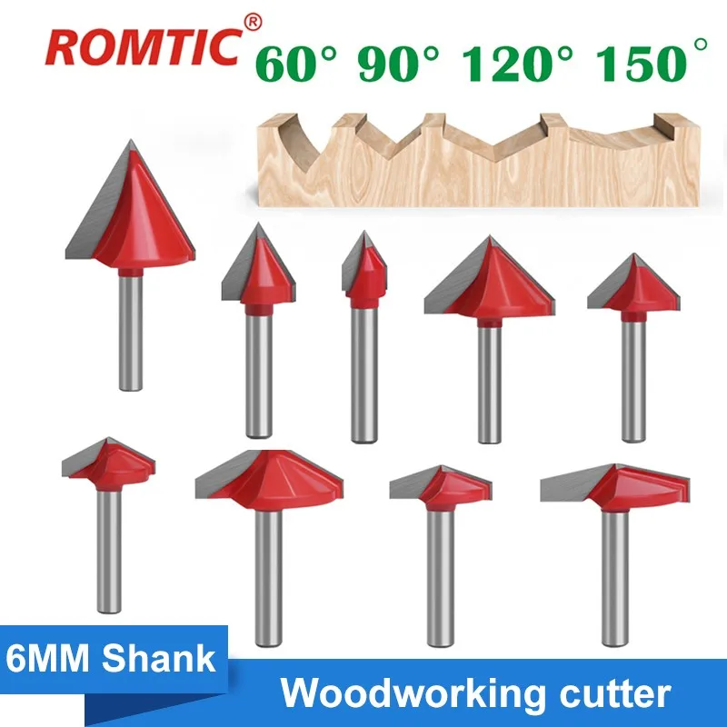 

ROMTIC 6mm Shank 60 90 120 150 V-Shaped Cutter 3D Cutter Computer Engraving Cutter Engraving Woodworking Cutter Milling Cutter