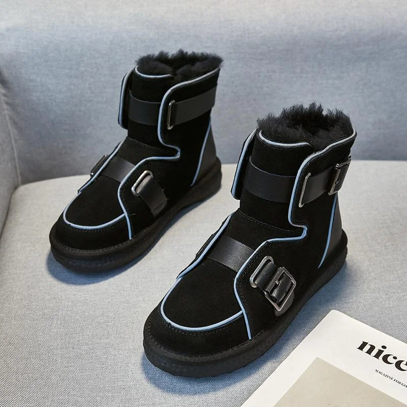 Winter 2023 Snow Boots Woman Most Sold Leather and Fur Booties Chunky Half Autumn Footwear Women's Shoes Black Hot Warm New In