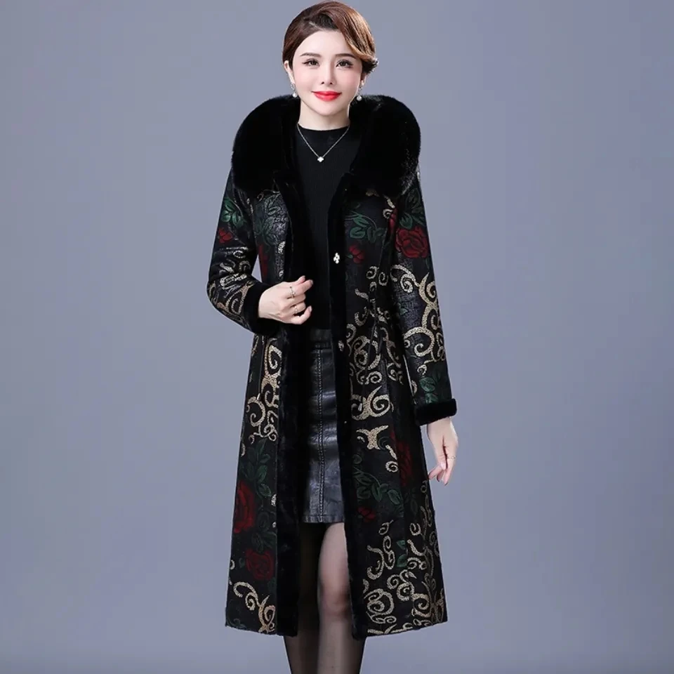 Зимнее плотное двухстороннее меховое зимнее пальто с принтом Норковое Пальто
