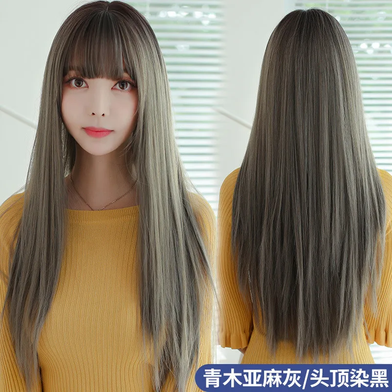 

Black Long Straight Hair With Bangs Wigs For Women Noble Lolita Wig Heat Resistant Synthetic Wigs Cosplay Or Party