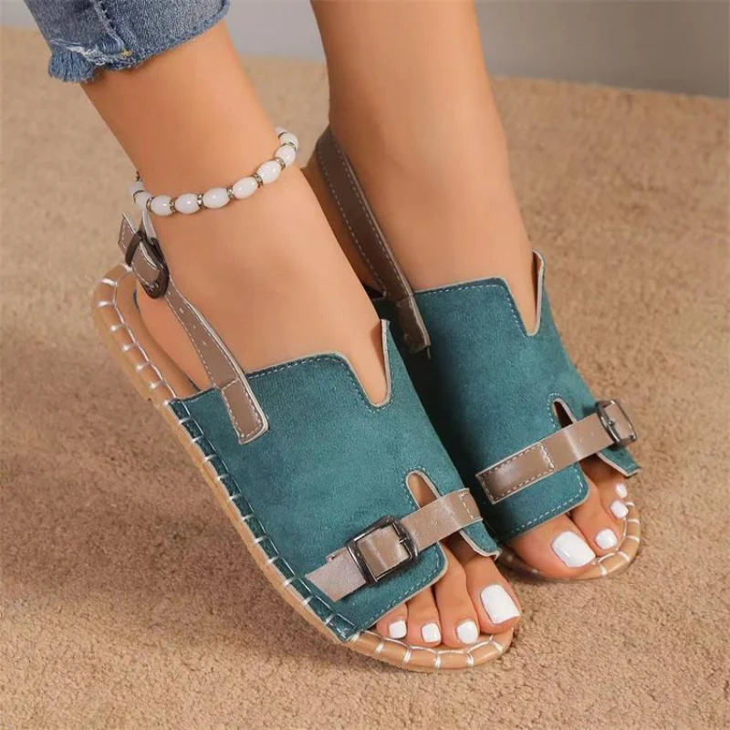 

Designer Buckle Strap Summer New Women's Sandals Fashion Casual Sewing Roman Sandals Female Beach Ladies Shoes Flat Plus Size 43