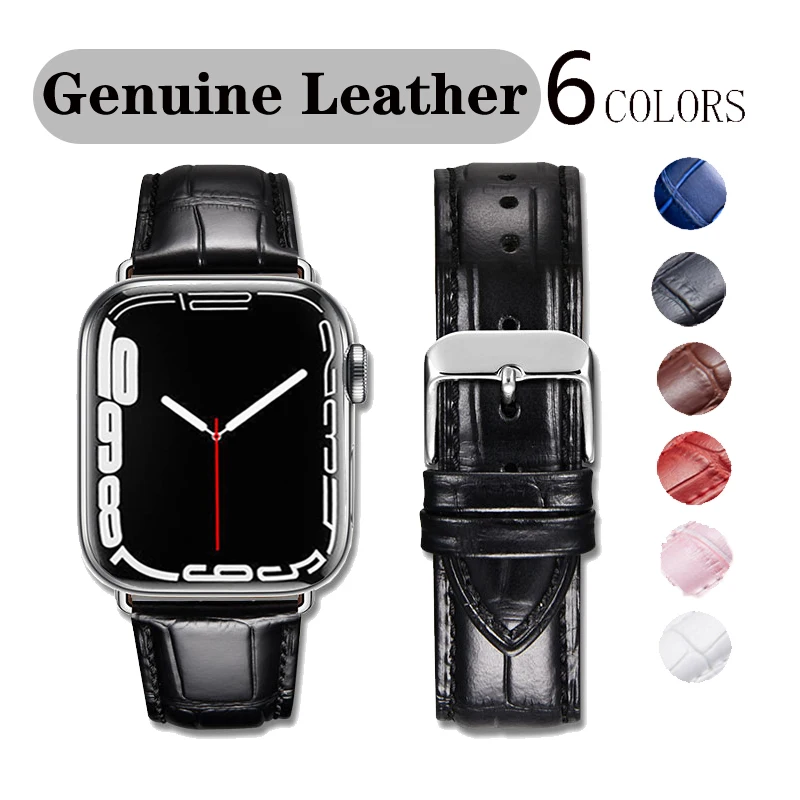 

Genuine Leather Strap For Apple Watch 7 band 45mm 41mm 42mm 38mm 44mm 40mm watchband bracelet belt correa iWatch series 7 6 4 5