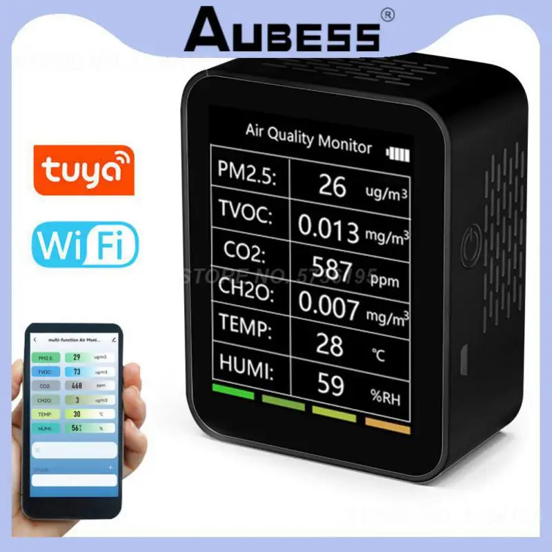 

Intelligent Pm2.5 Tvoc Co2 Ch2o Temperature Humidity Detector Analyzer Multifunctional Detector Smart Remote Monitor 6 In 1 Tuya