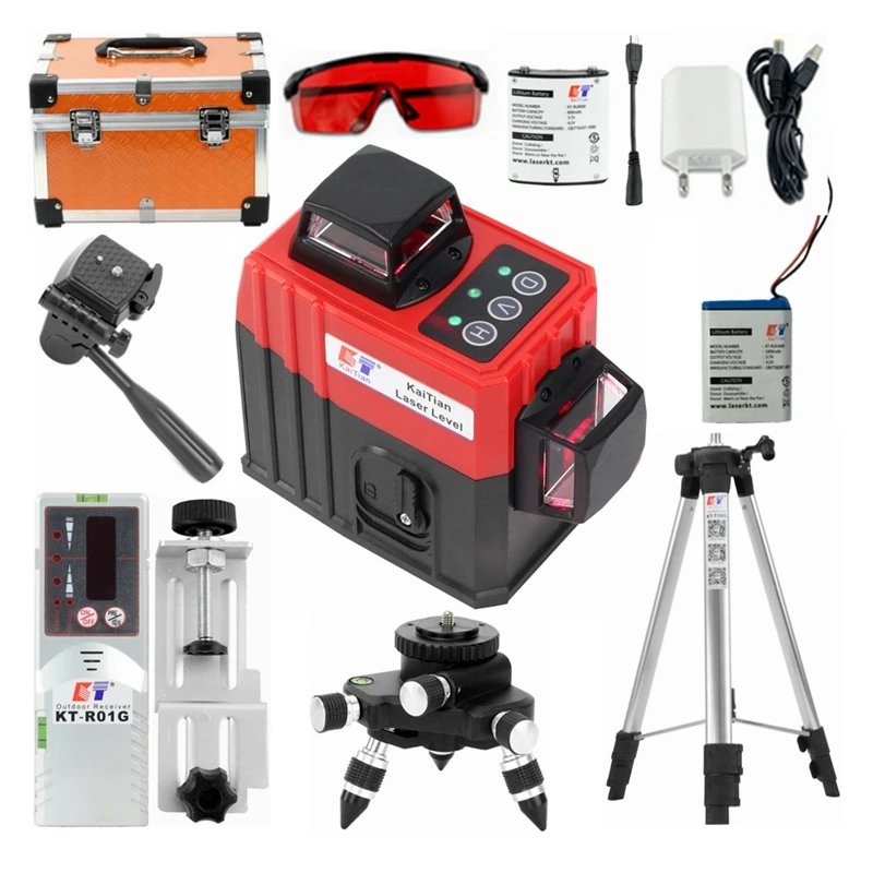 

KaiTian 2D Laser Level Receiver Red 8 Lines Level Battery Self Leveling Cross 360 Vertical&Horizontal Nivel Rotary Lasers Tripod