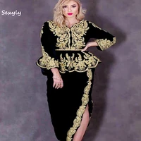vintage black algeria abaya evening dress 2022 kosovo albanian elegant long sleeve karakou bride prom dresses peplumn party gown