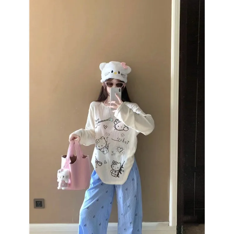 Футболка Sanrioed женская с длинным рукавом тонкая свободная повседневная рубашка