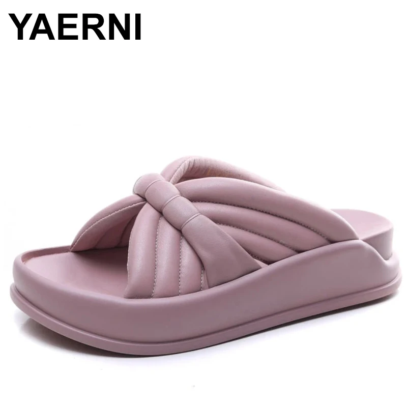 

2023 Summer High Quality Cowhide Leather Slippers Outdoor Wear Women Sandals Platform Slipper Heightening Shoes Sandals