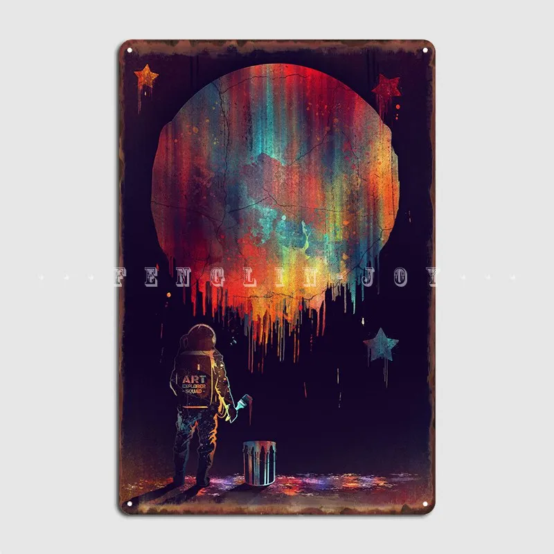 

Astronaut Painter In Space Metal Plaque Poster Bar Cave Wall Decor Club Classic Tin Sign Poster