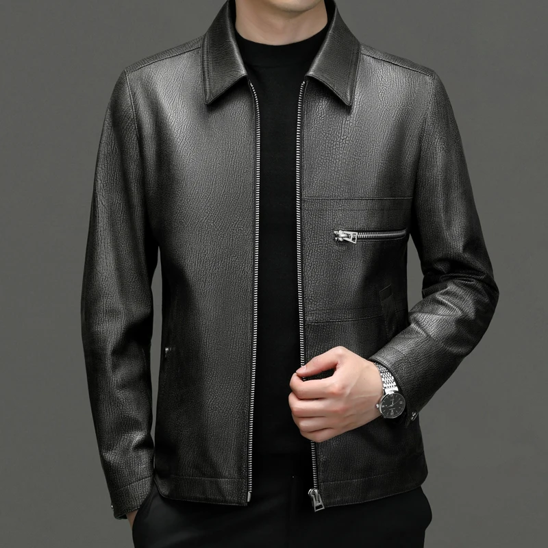 Новинка мужское модное деловое повседневное облегающее однотонное кожаное