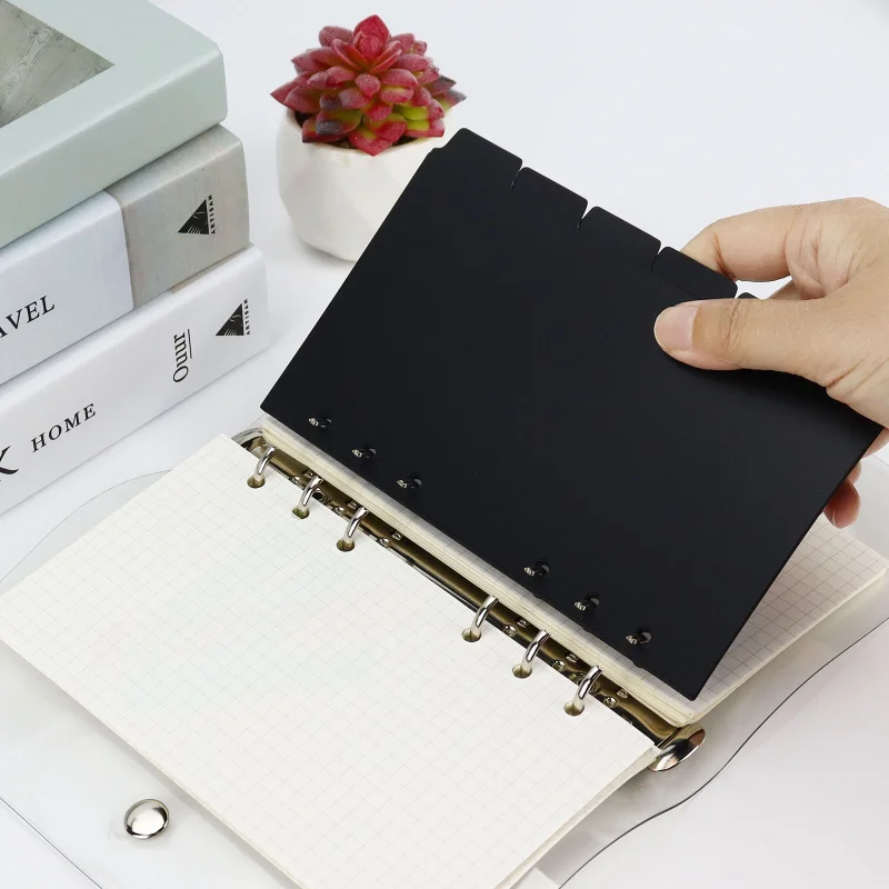 

6Pcs A5/A6/A7 Black Pink Purple Binder Pockets Binder Folders for Notebook Divider Page Waterproof PVC Leaf Document Filing Bag