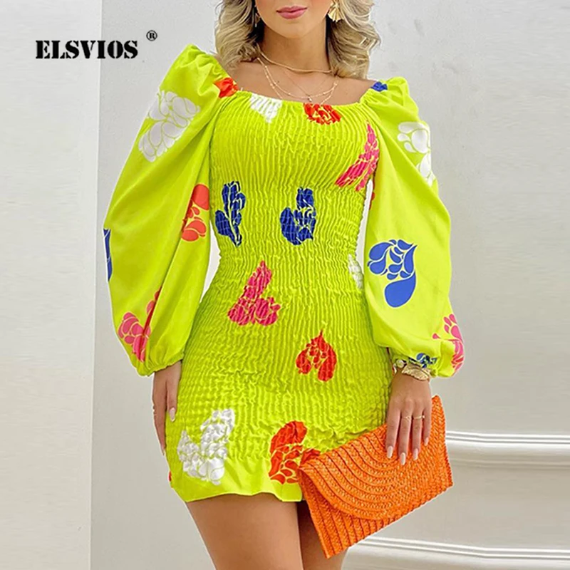 

Sexy Tube Top Off Shoulder Mini Dress Fashion Floral Print Elastic Slim Dress 2023 Spring Summer Long Sleeve Party Womem Dresses