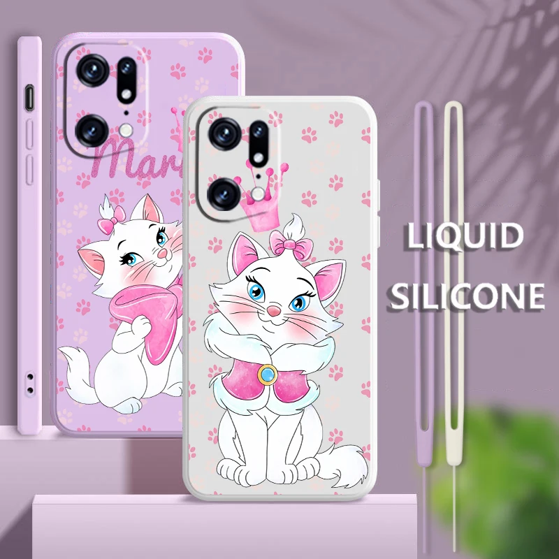 

Cartoon Marie Cat For OPPO Find X5 X3 X2 neo Pro Lite A5 A9 2020 A53S A77 A96 A94 4G 5G Liquid Rope Soft Phone Case Coque Capa