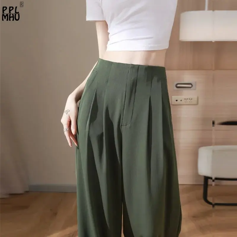 2023 Spring Summer Thin Casual Suit Trousers Basic Solid Zipper Straight Baggy Pantalone Fashion High Waist Wide Leg Pants Women