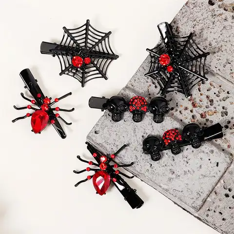 Новинка от Amazon аксессуары для девушек челка боковой зажим Хэллоуин Темный паук Скелет водяной Алмазный зажим
