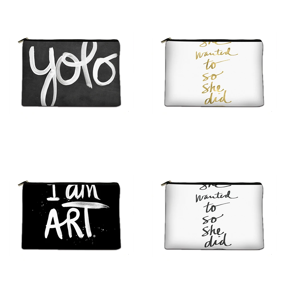 

Black and White Bottom Letter Printing Pattern Cosmetic Bag Travel Toiletries Cosmetic Skin Care Product Storage Bag