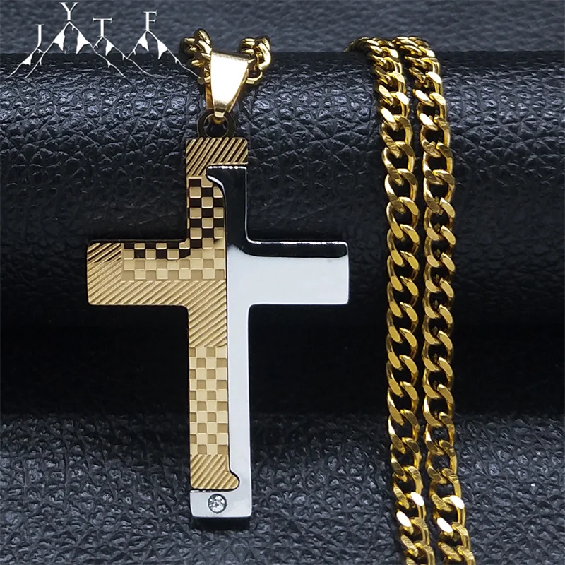 

New Christian Cross Necklace for Women Men Stainless Steel Hip Hop Religion Choker Necklaces Jewelry Prayer Baptism Gift N2025S0