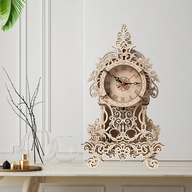 

Creative 3D three-dimensional puzzle wooden vintage pendulum clock mechanical gear ornament assembly model