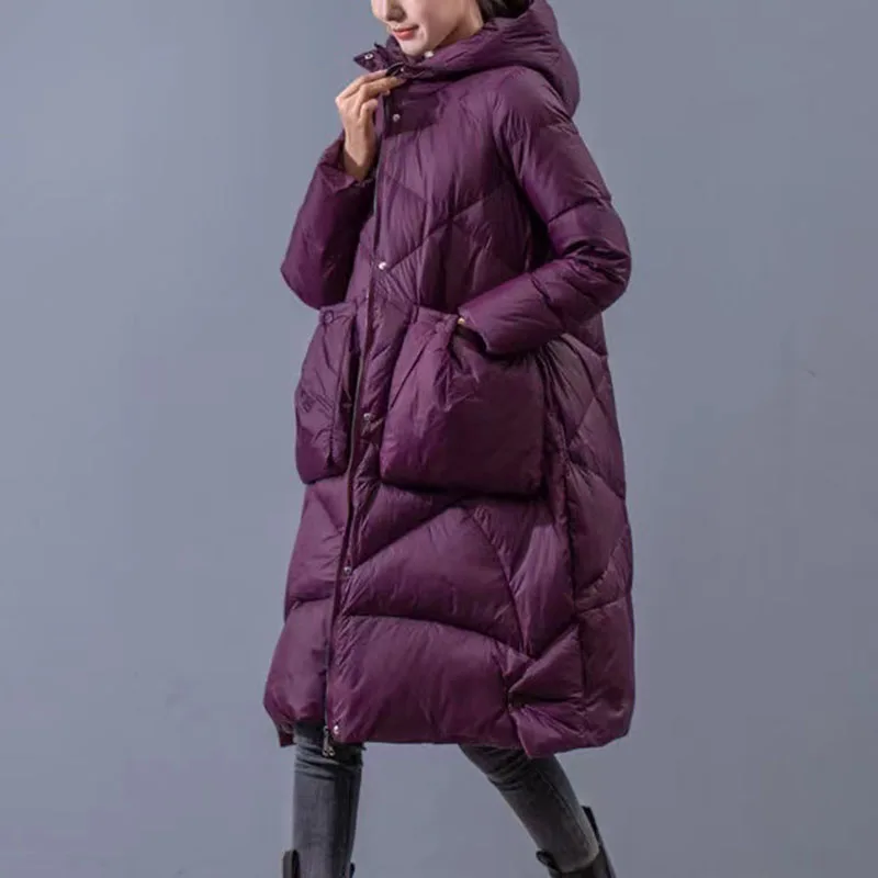 

2023 Oversized Down Jacket Winter New Women's Big Pocket Loose Hooded Coat Lady Casual Long Overcoat Female Warm Jackets Parkas
