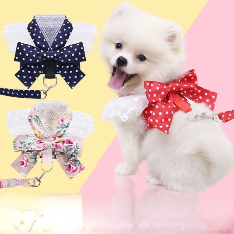 

Comfortable Princess Style Plaid Skirt with Leah Cute Bowknot Doll Collar Dog Dress Clothes for Small Dogs Pet Puppy Costumes
