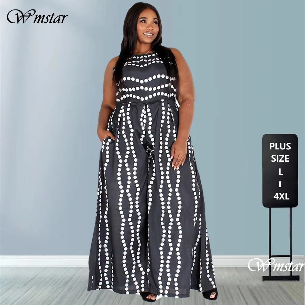 

Wmstar Jumpsuit Plus Size Clothing Women Dot Print Wide Leg Elegant Sleeveless Fashion Office Lady Outfit Wholesale Dropshipping