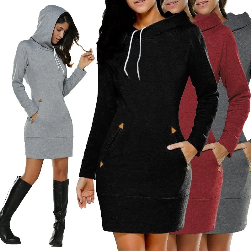 

New Women's Fashion Casual Hooded Dresses Women Long Sleeve Pullover Sweater Slim Type High Collar Dress Popular Hoodie Sweatshi