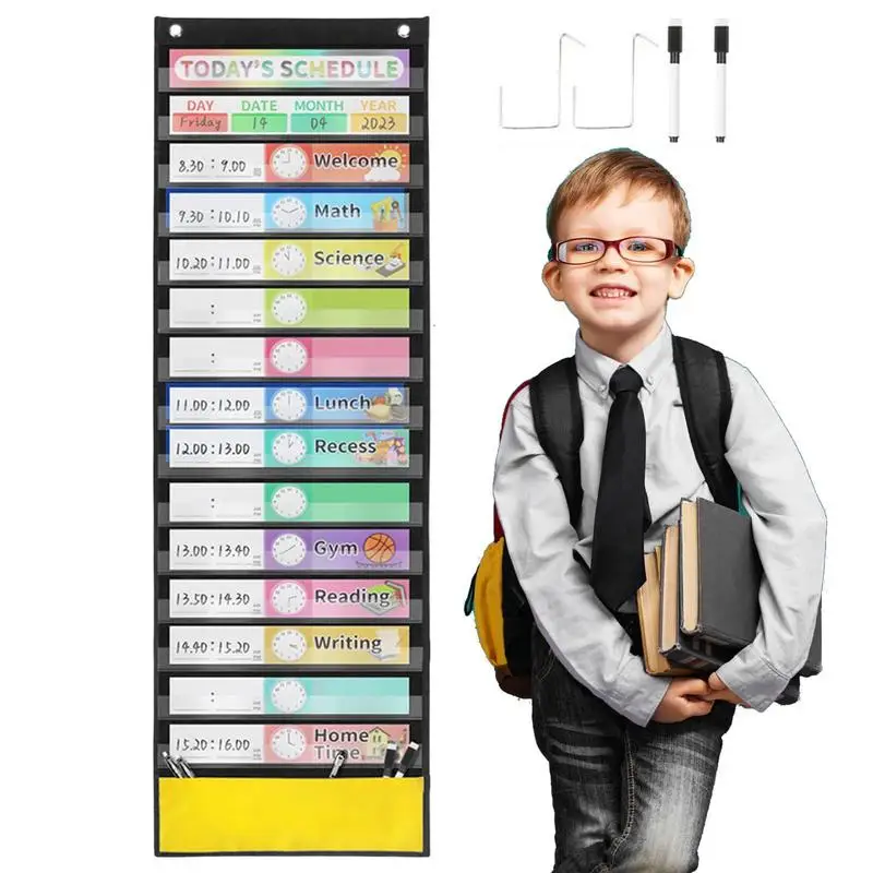 

Classroom Schedule Pocket Chart Wall Mount Whiteboard Blackboard Hanging Office Students Daily Schedule Pocket Chart