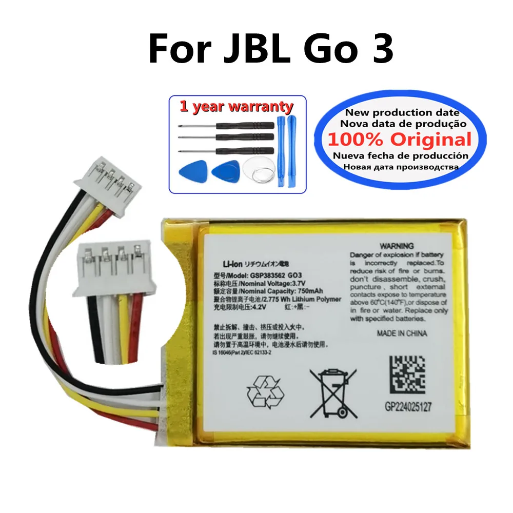 

750mAh Speaker Original Battery For JBL Go 3 Go3 G03 GSP383562 Special Edition Bluetooth Audio Bateria Batteri Battery + Tools
