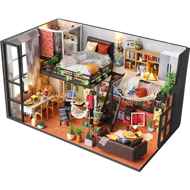 

DIY Wooden Doll Houses Miniature Building Kits Modern Loft Casa Dollhouse With Furniture Villa Toys for Adults Birthday Gifts