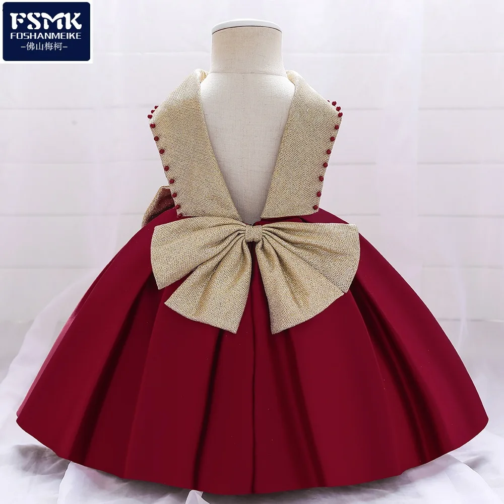 

New Princess Dress Dress Forged Cloth Big Bow Children's Dress Piano Performance Backless Flower Girl Gown Dress Free Shipping
