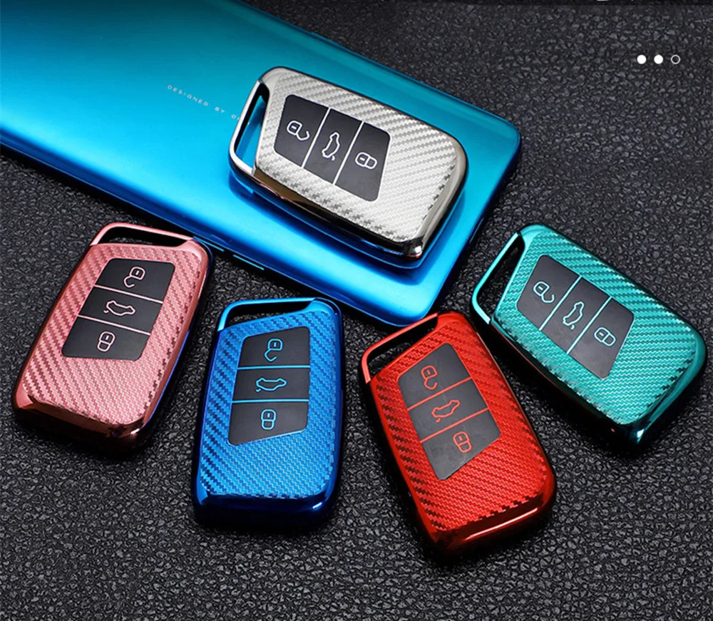 

For Volkswagen Passat B5 B6 B7 B8 Magotan Golf 3 4 5 6r 7 Mk4 7 Touran Carbon Fiber TPU Car Key Protective Cover Shell Buckle Ac